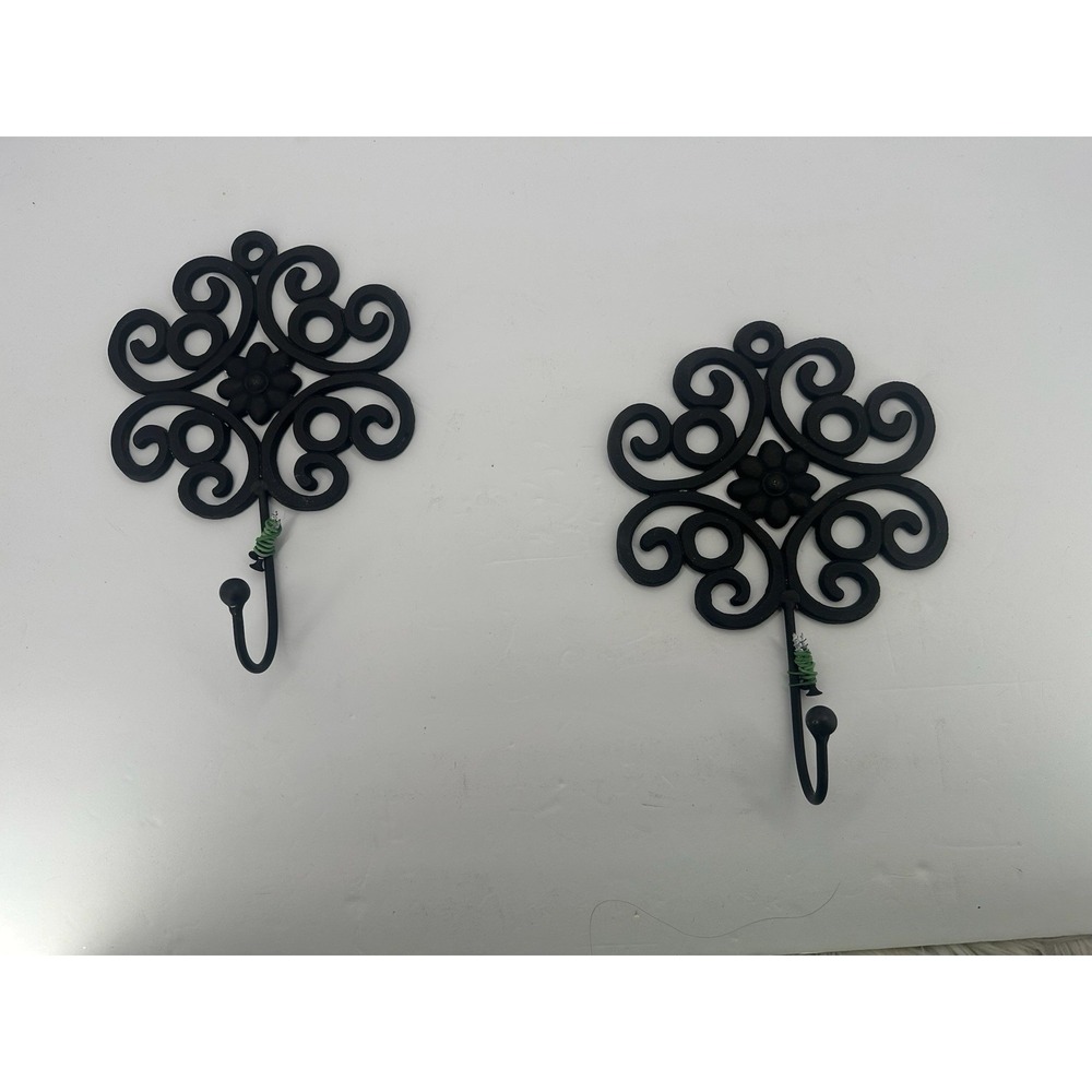 Indoor Outdoor Black Metal Scrollwork Wall Hanger Set of 2